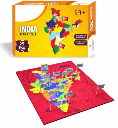 Jigsaw Puzzle Indian Map with State Capitals & Flags – Educational Learning Puzzle for Kids