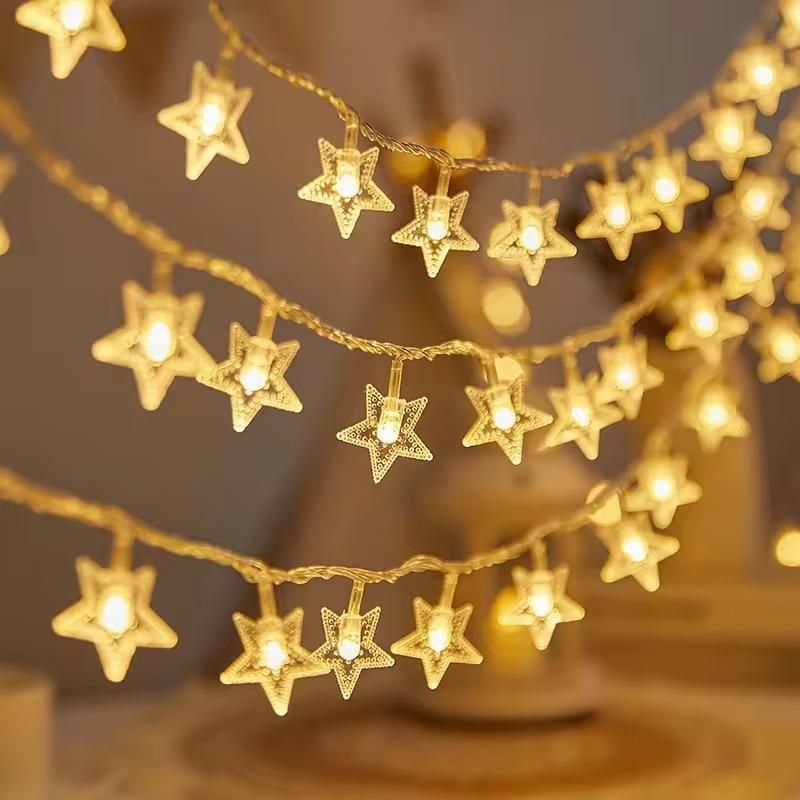 Serial String Star Lights – Warm White 16 LED Star Fairy Lights for Festive Home Decoration