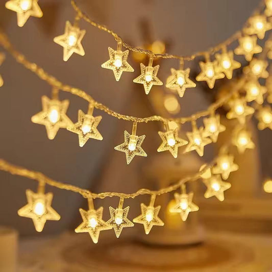 Serial String Star Lights – Warm White 16 LED Star Fairy Lights for Festive Home Decoration
