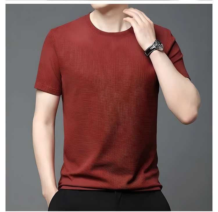 Men’s 4-Way Stretch Round Neck T-Shirt – Ultra-Comfort, Perfect Slim Fit