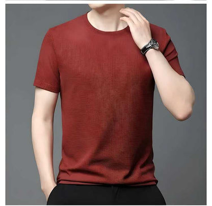 Men’s 4-Way Stretch Round Neck T-Shirt – Ultra-Comfort, Perfect Slim Fit