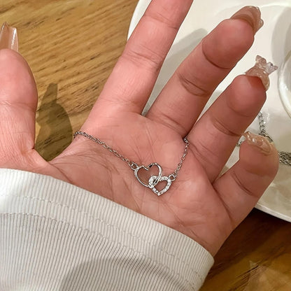 Women’s Dual Heart Pendant with Chain – Elegant Silver-Plated Jewelry