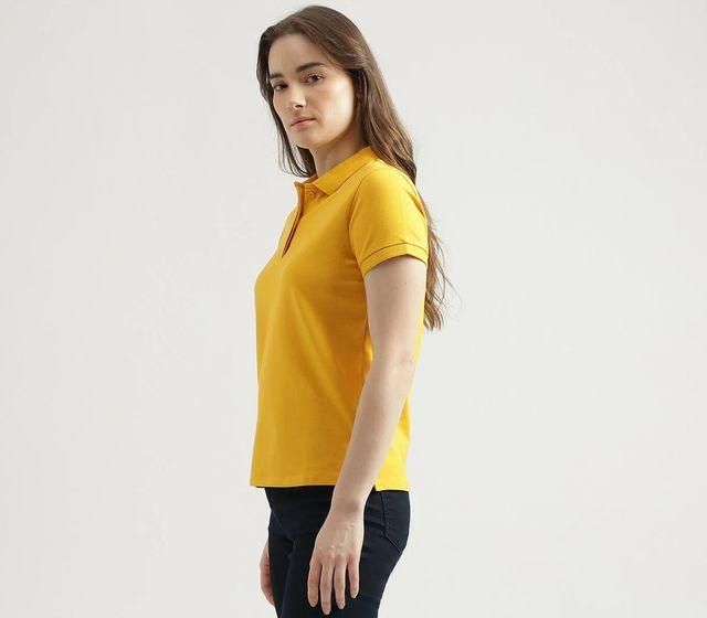 Yellow Cotton Blend Polo Neck T-Shirt – Bright, Stylish & Comfortable