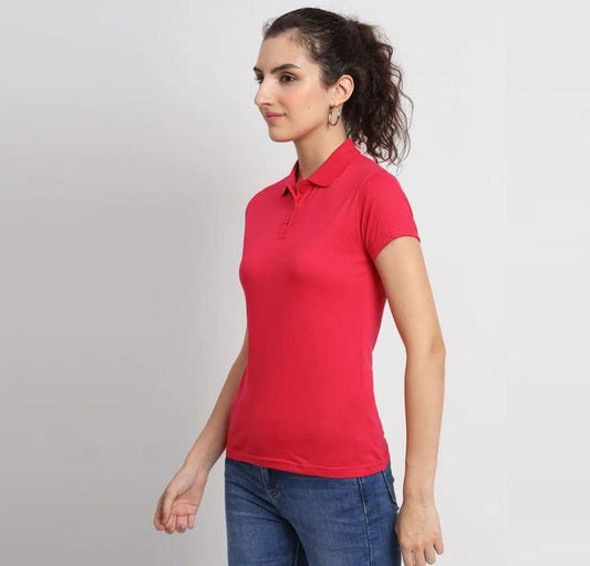 Red Cotton Blend Polo Neck T-Shirt – Comfort Fit for Everyday Style