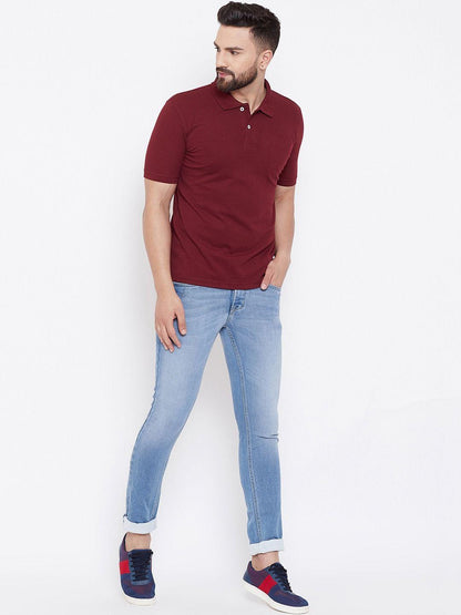 Men’s Maroon Polo T-Shirt – Soft Cotton Blend, Perfect Everyday Comfort