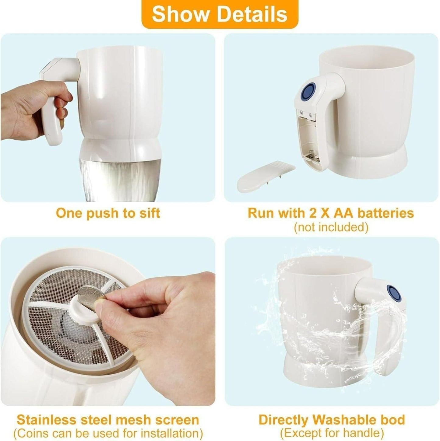 Battery Operated Electric Flour Sifter – Handheld Baking Kitchen Tool