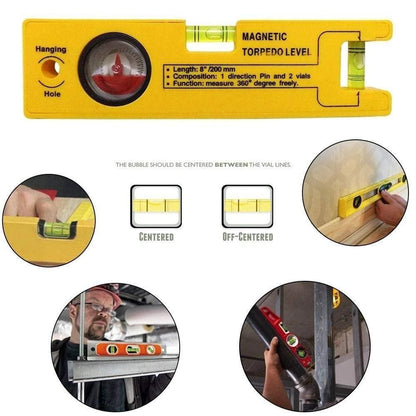 8-Inch Magnetic Torpedo Level Tool with 2 Vials & 360° View – Precision Measuring Level