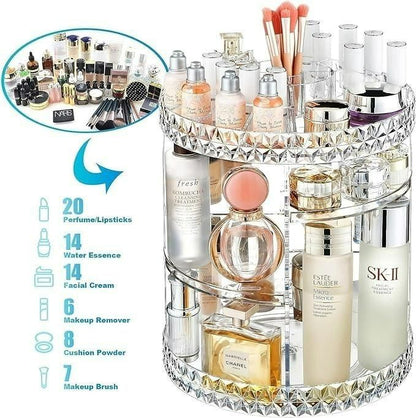 Makeup Organizer 360° Rotating Box – Adjustable Acrylic Cosmetic Storage Case