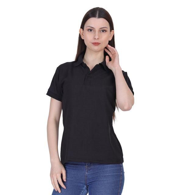 Black Cotton Blend Polo Neck T-Shirt – Premium Comfort, Everyday Style