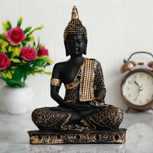 Black & Golden Meditating Lord Buddha Showpiece – Bring Peace & Positivity Home