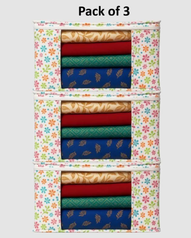High Quality Flower Printed Saree Cover – Zip Storage Organizer