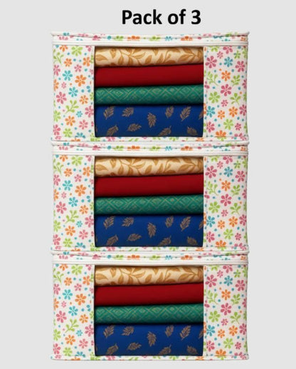 High Quality Flower Printed Saree Cover – Zip Storage Organizer