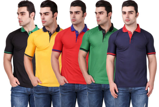 Combo of 5 Men's Polo T-Shirts – Premium Comfort, Everyday Style (Multicolor Pack)