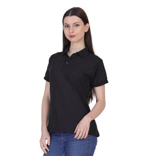 Black Cotton Blend Polo Neck T-Shirt – Premium Comfort, Everyday Style