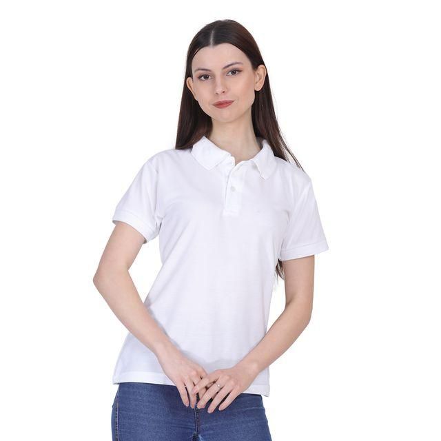 White Cotton Blend Polo Neck T-Shirt – Premium Comfort for Everyday Style