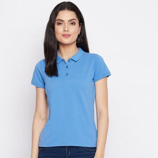Sky Blue Cotton Blend Polo Neck T-Shirt – Soft, Stylish & Perfect for Everyday Wear