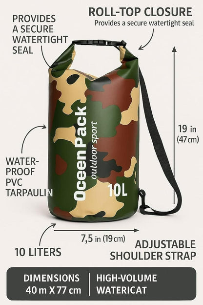 Ocean Pack Dry Bag 10L – Waterproof Camouflage Storage Bag for Outdoor Adventures