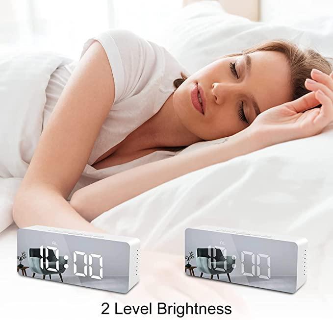 Digital Alarm Clock – LED Mirror Display with Snooze & Dimmer Control for Bedroom & Travel