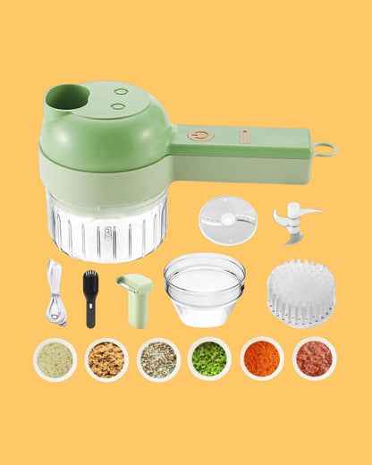 4-in-1 Portable Electric Vegetable Cutter Set – Slice, Chop, Grind & More
