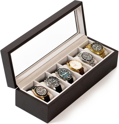 Wood Watch Box Organizer with Glass Display – Elegant Storage for Your Timepieces