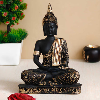 Black & Golden Meditating Lord Buddha Showpiece – Bring Peace & Positivity Home