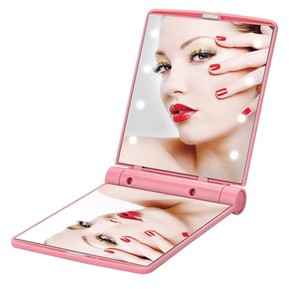 Portable Folding Makeup Mirror with LED Lights – Compact Travel Cosmetic Mirror for Women & Girls