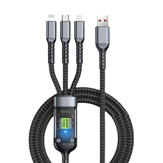 3 in 1 Fast Charging Cable with Digital Display – Multi-Port USB Charging Wire