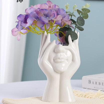 Aesthetic Face Vase – Glossy Ceramic Decorative Flower Pot