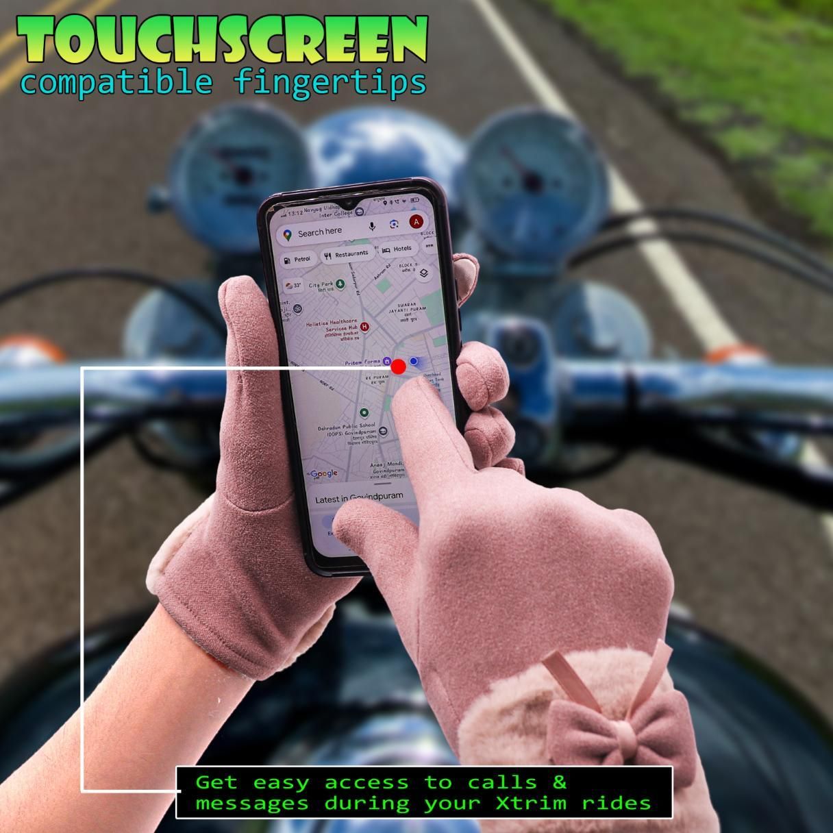 Women’s Winter Warm Gloves – Fleece Wool Touchscreen Gloves with Cute Bow Design