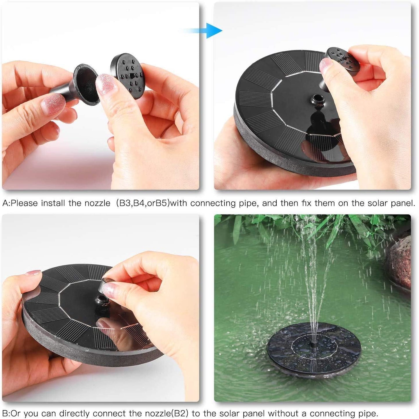Fountain Solar Power Floating Water Pump – Solar Floating Fountain for Pool, Pond, Garden & Patio (7V 1.4W, Black)
