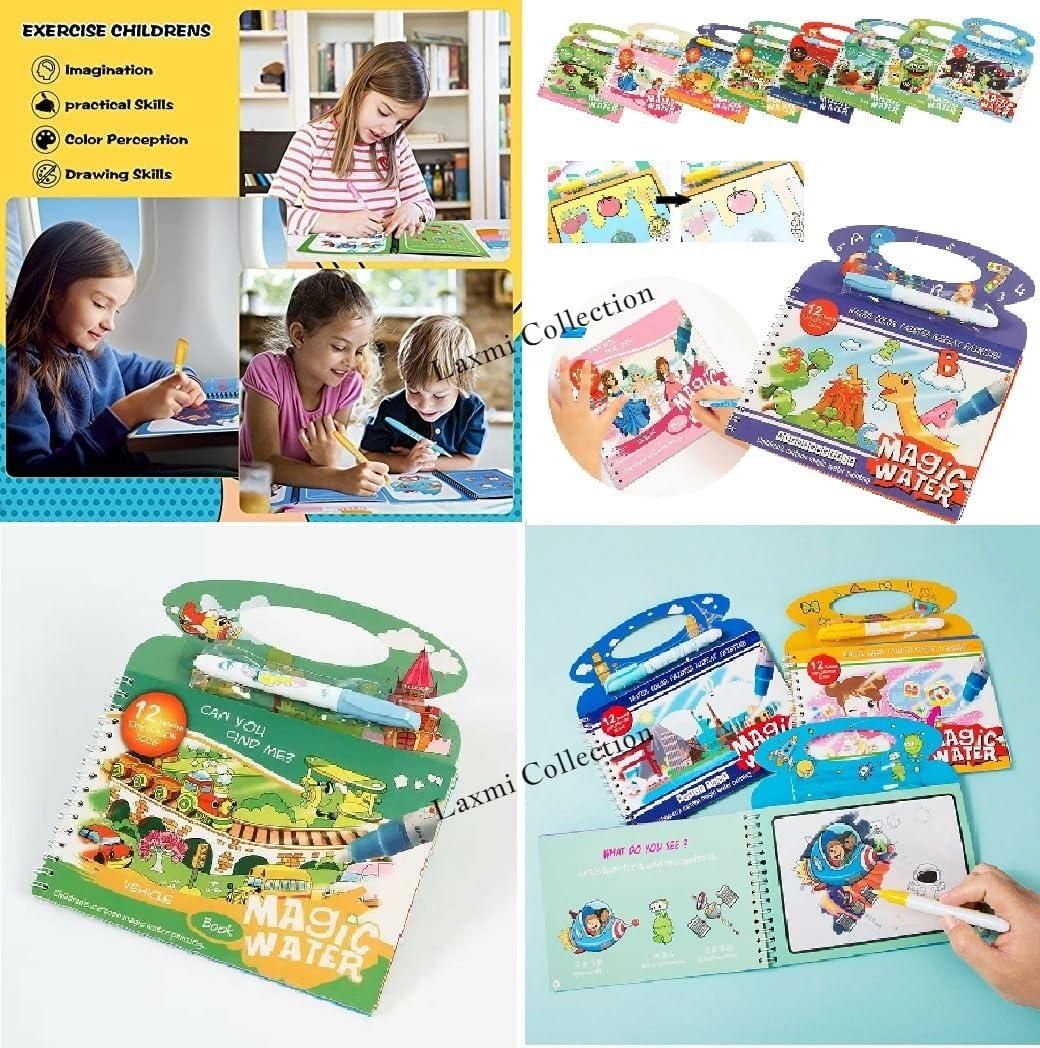 Quick Dry Water Coloring Book Doodle with Magic Pen – Reusable Fun Painting Book for Kids