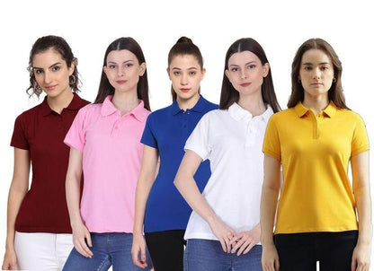 Cotton Blend Polo Neck T-Shirts (Pack of 5) – Multicolor Comfort for Everyday Style