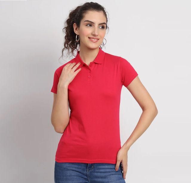 Red Cotton Blend Polo Neck T-Shirt – Comfort Fit for Everyday Style
