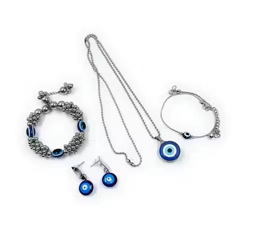 Classy Evil Eye Combo (Pack of 4) – Chain Pendant, Earrings, Bracelet & Anklet Set