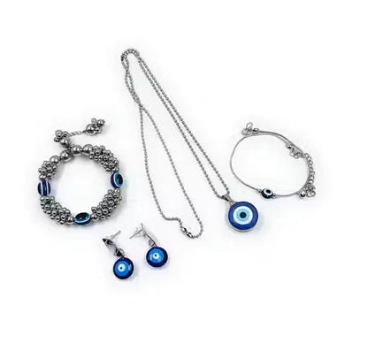 Classy Evil Eye Combo (Pack of 4) – Chain Pendant, Earrings, Bracelet & Anklet Set