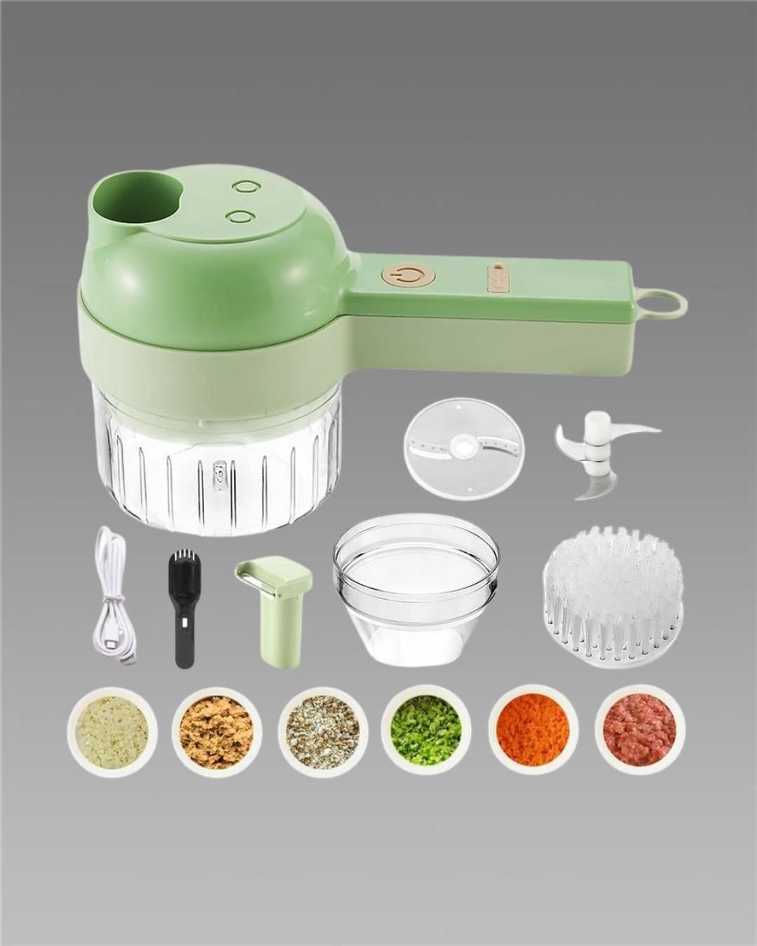 4-in-1 Portable Electric Vegetable Cutter Set – Slice, Chop, Grind & More