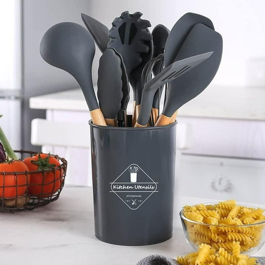 Premium Silicone Cooking Utensils Set – 11 Pcs Heat-Resistant Kitchen Tools with Holder