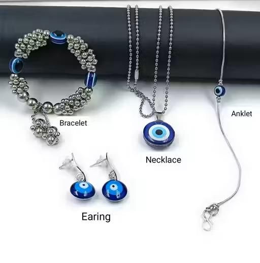 Classy Evil Eye Combo (Pack of 4) – Chain Pendant, Earrings, Bracelet & Anklet Set