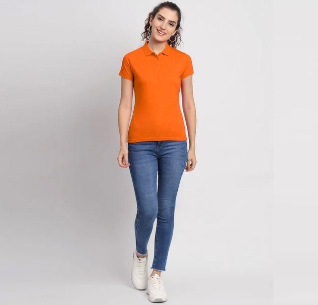 Orange Cotton Blend Polo Neck T-Shirt – Bold, Stylish & Everyday Comfortable