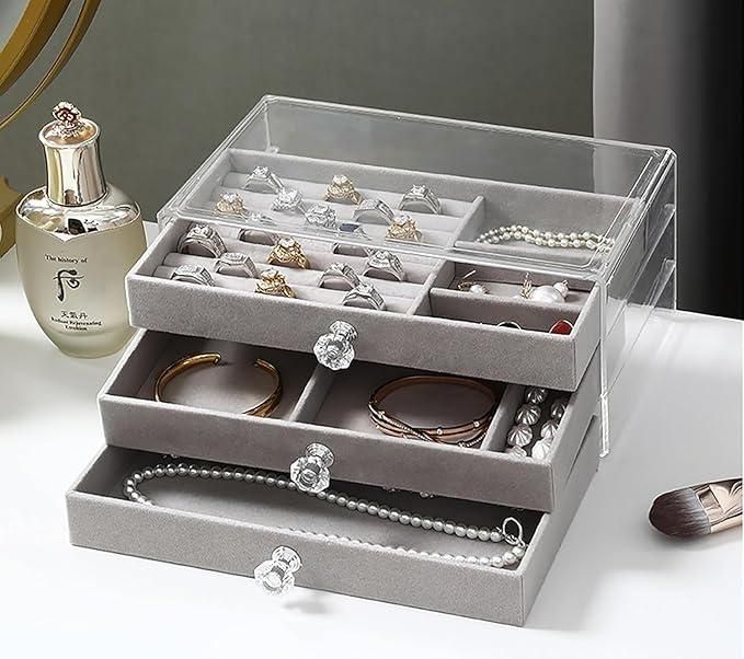 3 Layer Jewellery Storage Box – Elegant Organizer with Velvet Lining for Safe Storage