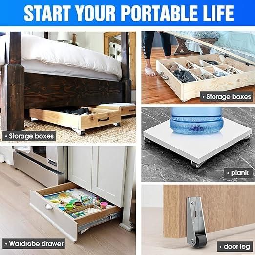 4 Pcs Small Caster Wheels – Heavy-Duty Metal Rolling Wheels for Furniture & Cabinets