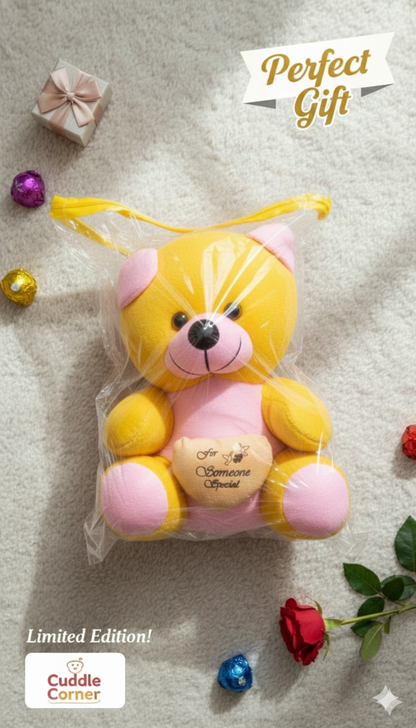 Love Quote Soft Teddy Bear with Heart – Cute Valentine Gift for Girls & Kids