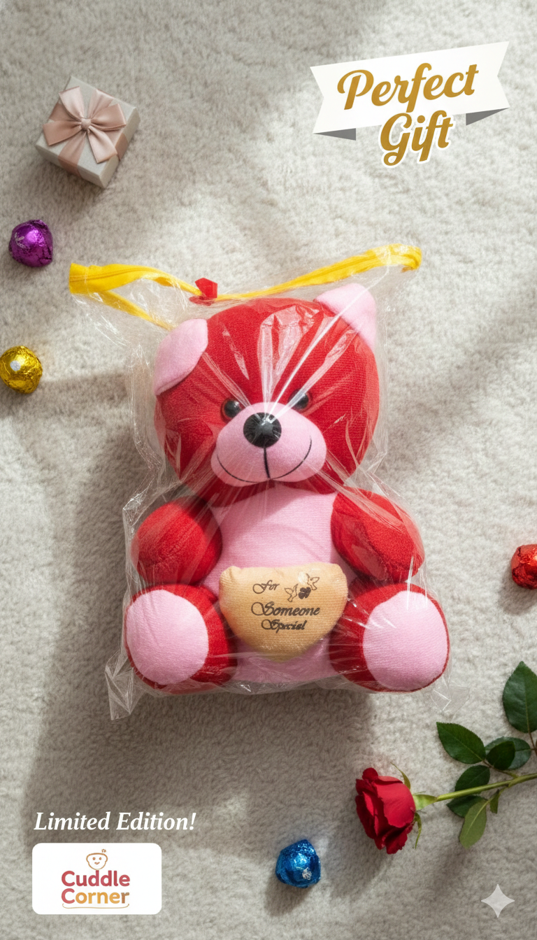 Love Quote Soft Teddy Bear with Heart – Cute Valentine Gift for Girls & Kids