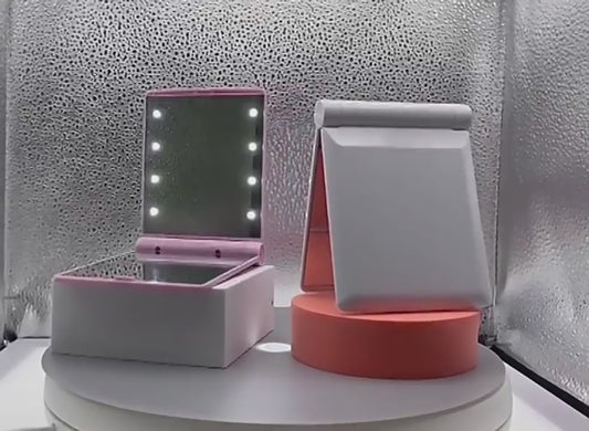 Portable Folding Makeup Mirror with LED Lights – Compact Travel Cosmetic Mirror for Women & Girls