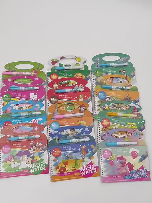 Quick Dry Water Coloring Book Doodle with Magic Pen – Reusable Fun Painting Book for Kids