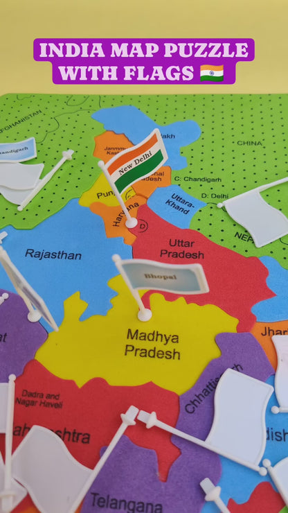 Jigsaw Puzzle Indian Map with State Capitals & Flags – Educational Learning Puzzle for Kids